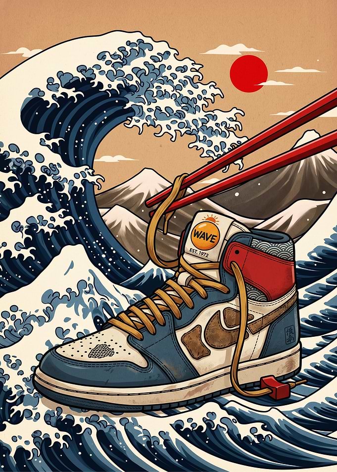 Great Wave Inspired Sneaker Art