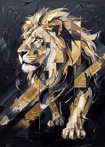 Abstract Gold and Black Lion Painting