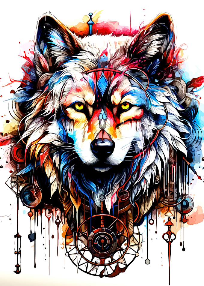 Vibrant Abstract Wolf Portrait