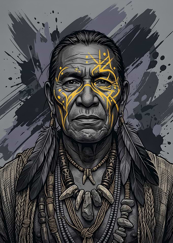 Stoic Native American Warrior Portrait