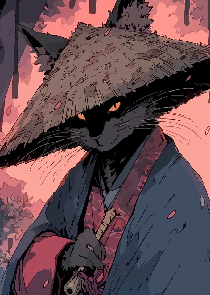Samurai Cat Warrior in Traditional Attire