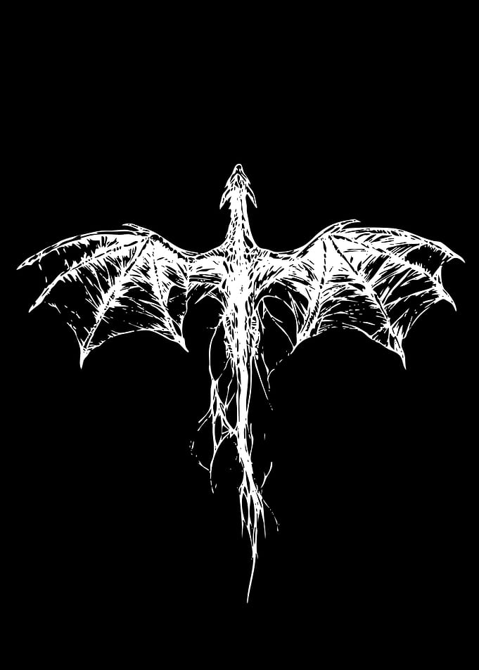 White Dragon Sketch on Black Background