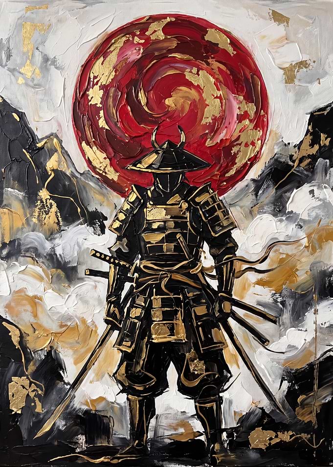 Golden Samurai Warrior under Crimson Sun
