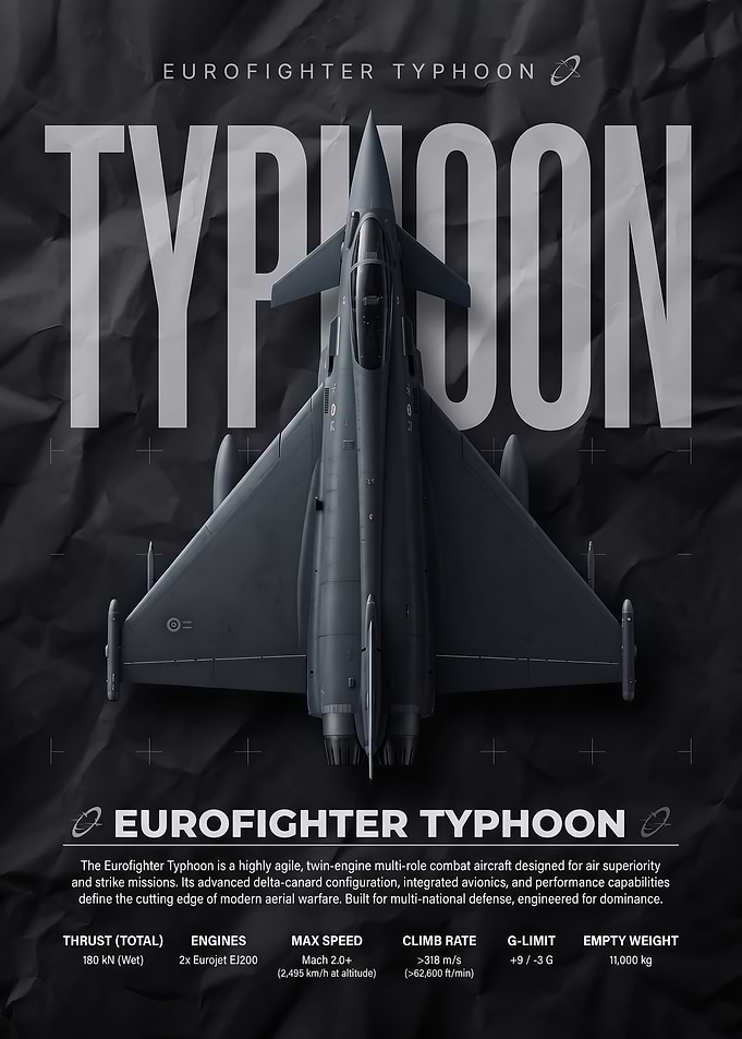 dark Eurofighter Typhoon Technical Infographic Poster
