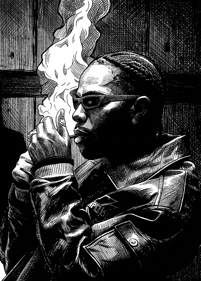 Black and White Portrait of Rapper