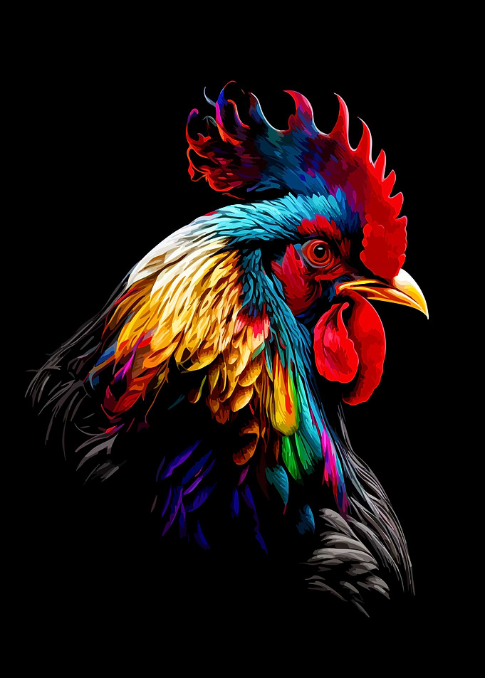 Vibrant Colorful Rooster Portrait