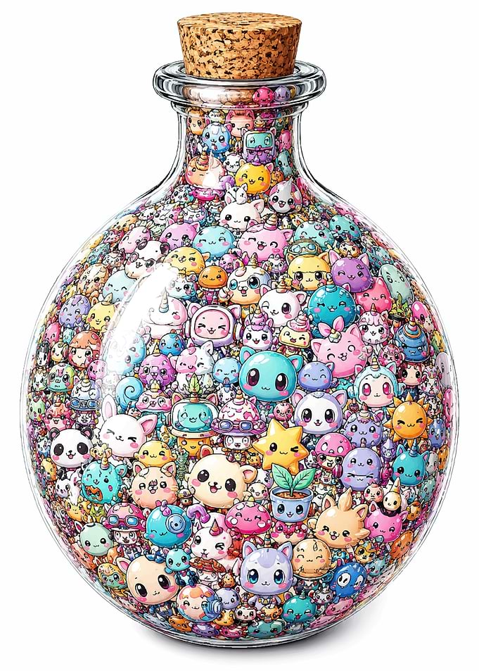 Kawaii Characters in a Glass Bottle