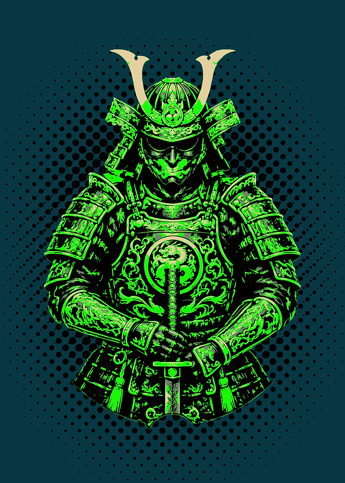Neon Green Samurai Warrior Illustration