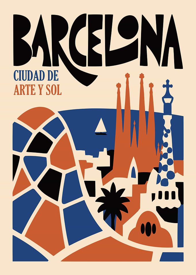 Barcelona Travel Poster - Ciudad de Arte y Sol