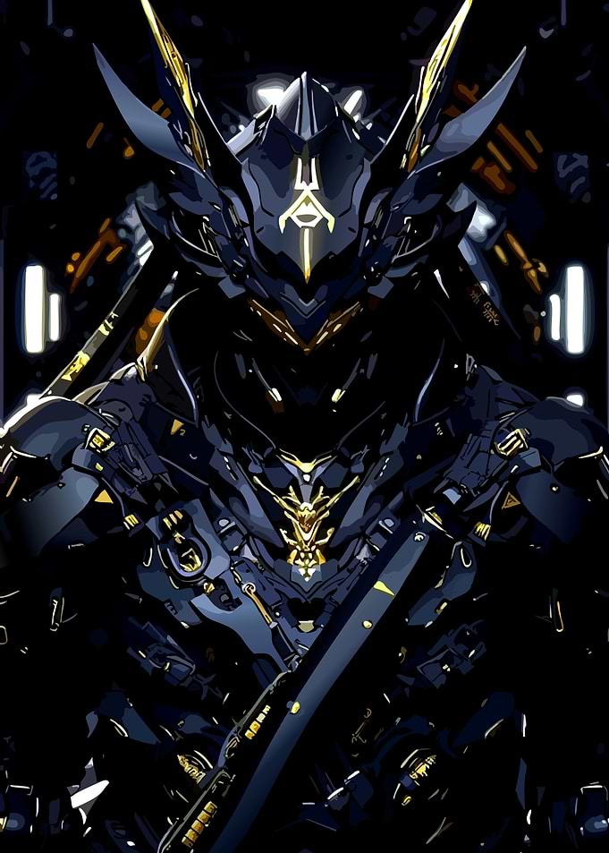 Futuristic Cybernetic Samurai in Dark Armor