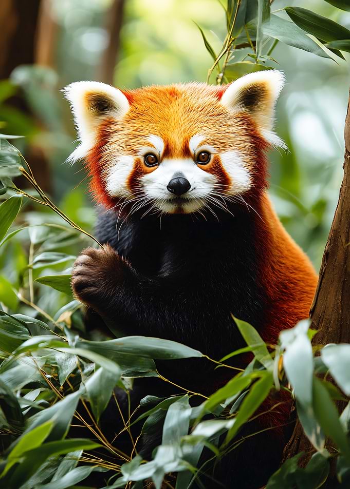 Adorable Red Panda in Bamboo Forest