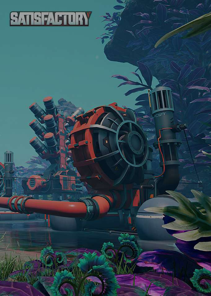 Satisfactory Industrial Machinery on Alien Planet