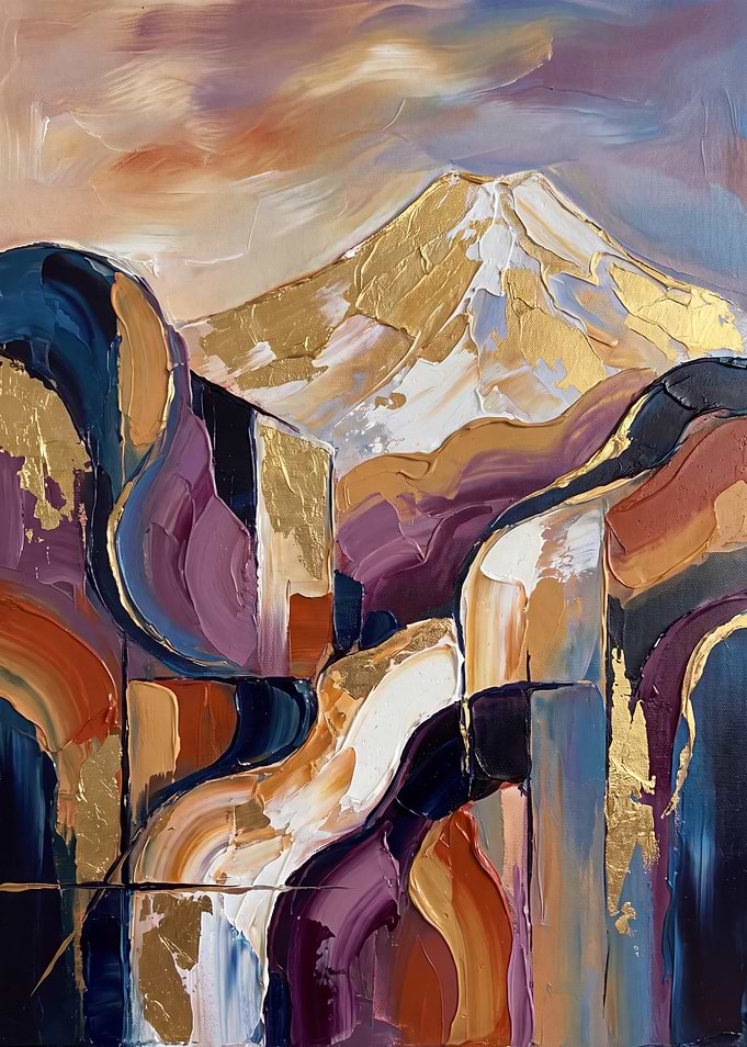 Abstract Golden Mountain Landscape Painting