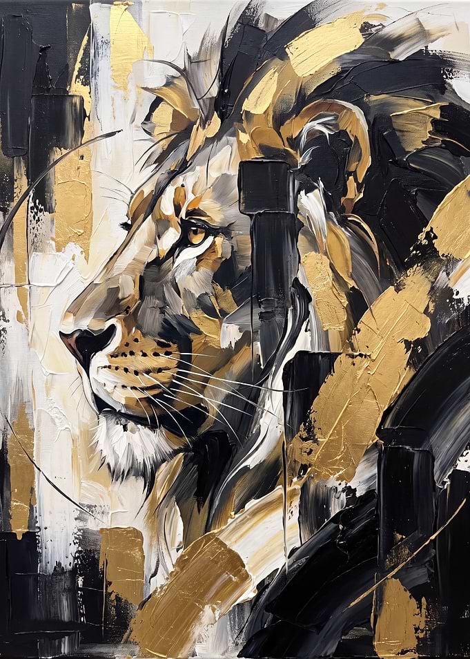 Abstract Gold and Black Lion Portrait
