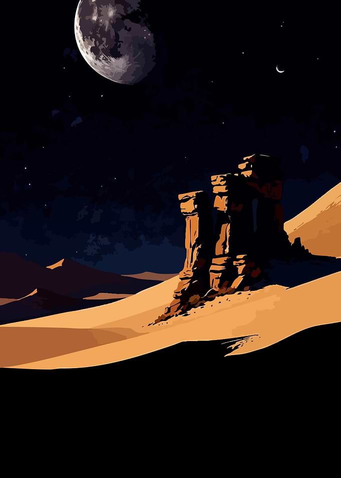 Desert Ruins Under a Lunar Sky