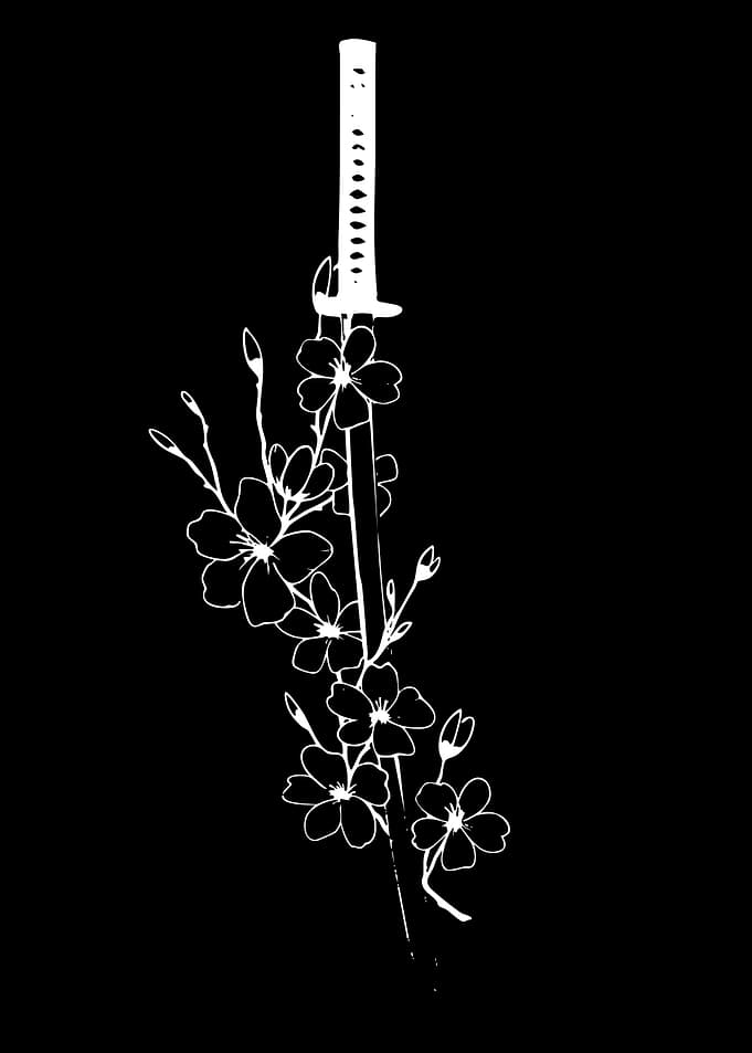 Katana and Cherry Blossoms Minimalist Art