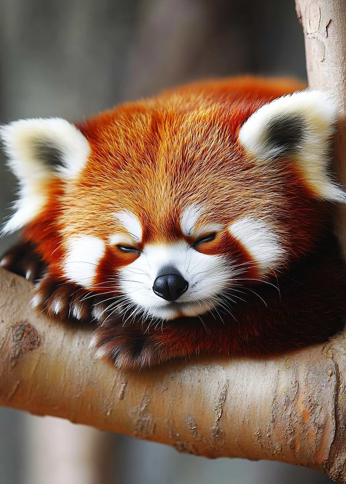 Sleeping Red Panda on Tree Branch