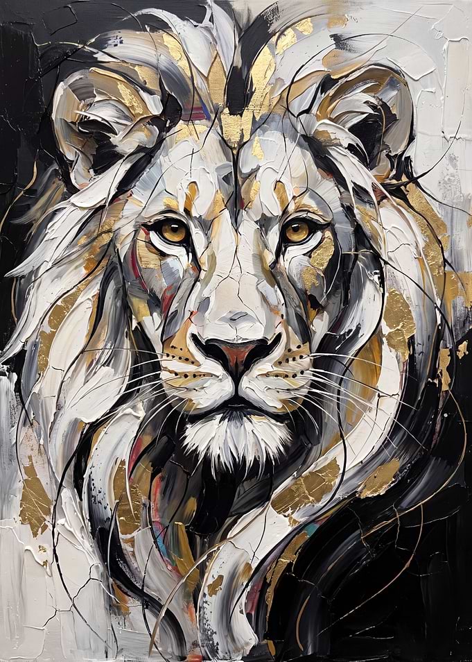 Abstract Gold and Black Lion Portrait