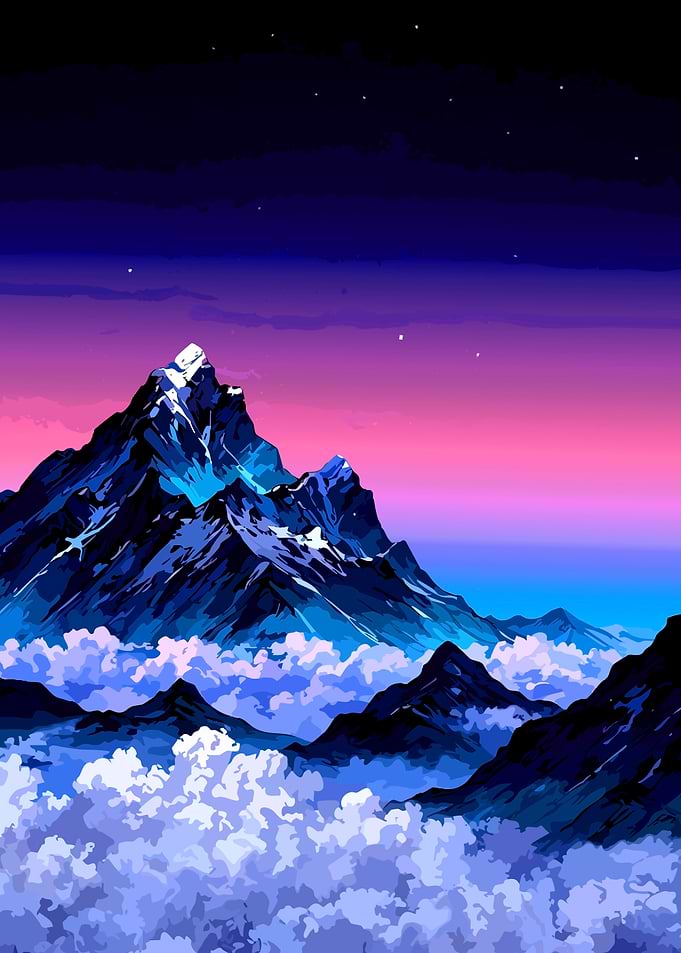Vibrant Mountain Peak Above the Clouds