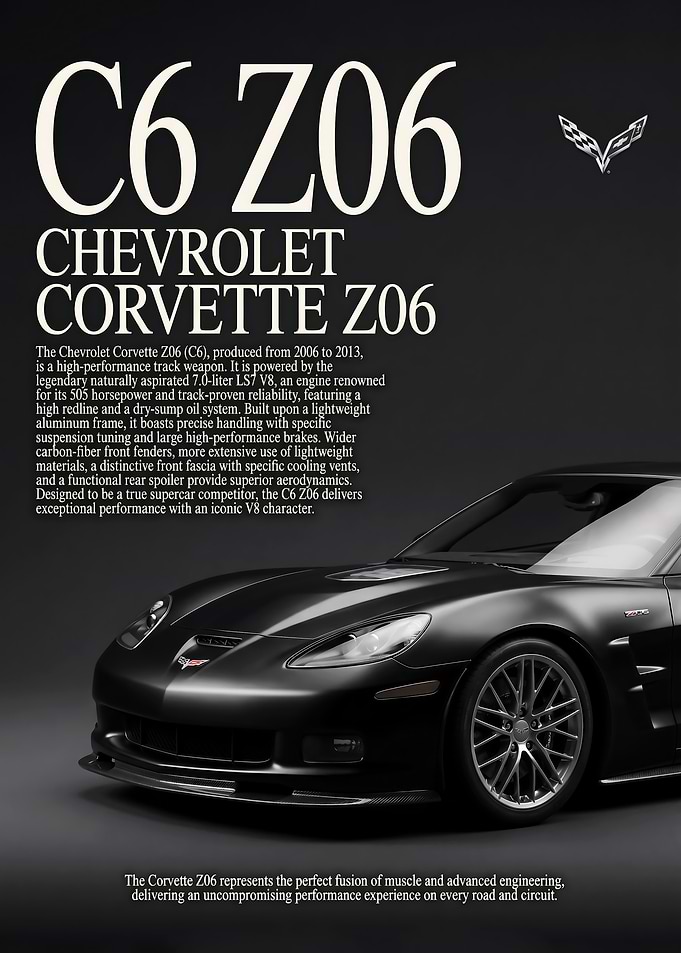 close up sleek Corvette C6 Z06 Infographic Poster