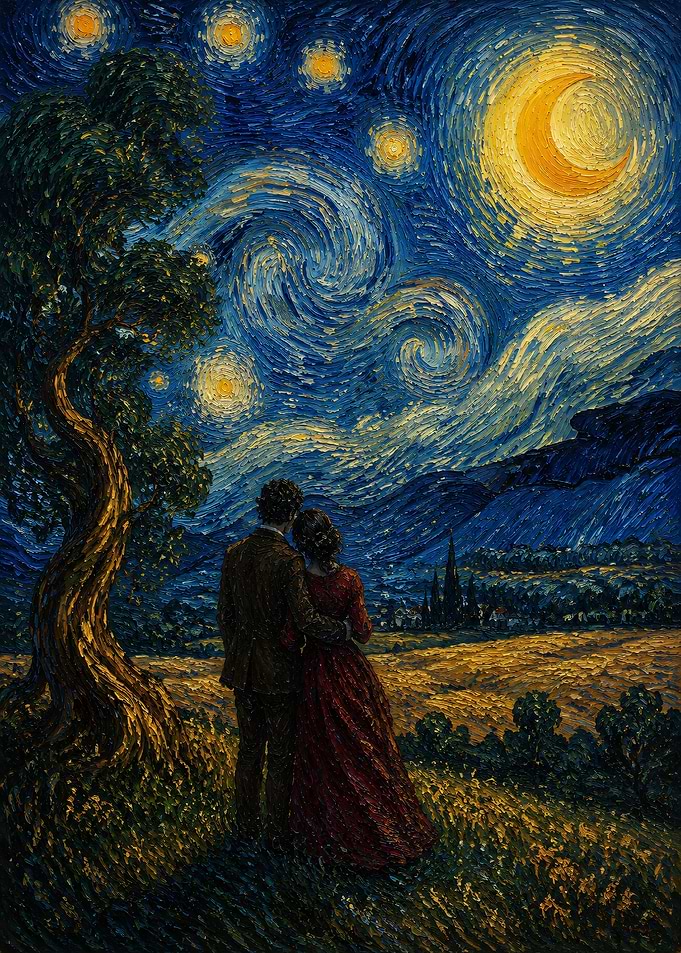 Romantic Couple Under Starry Night Sky
