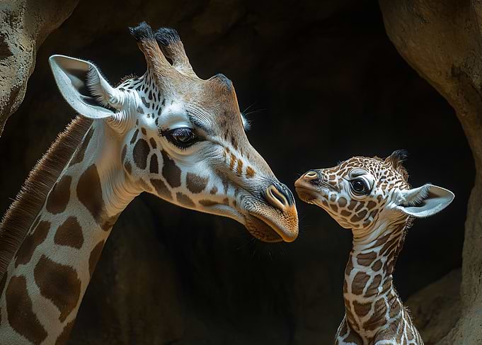 Mother Giraffe and Her Calf
