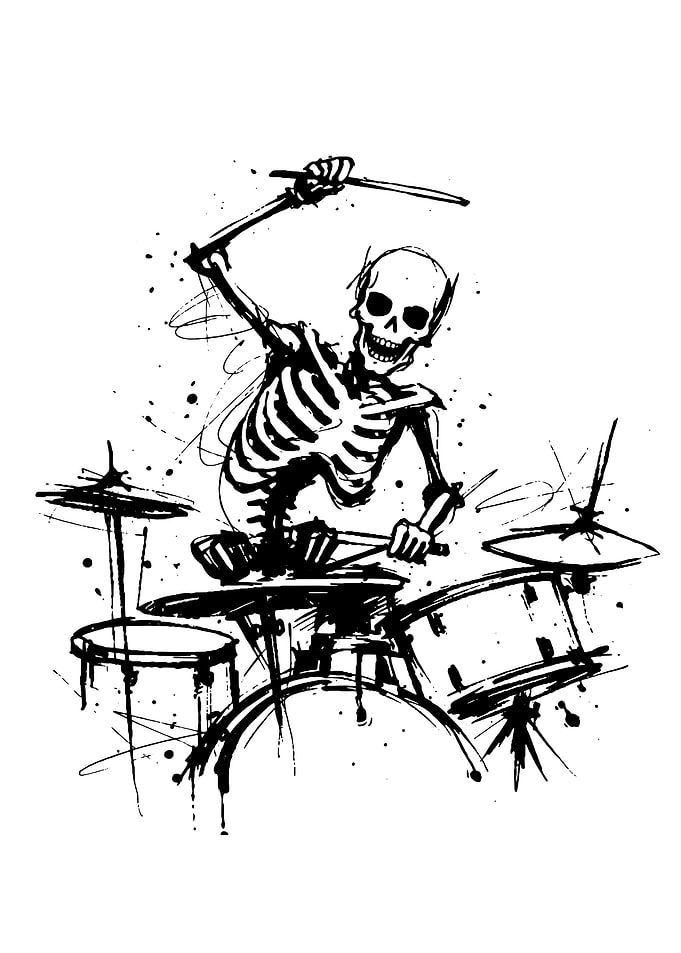 Skeleton Drummer Ink Sketch