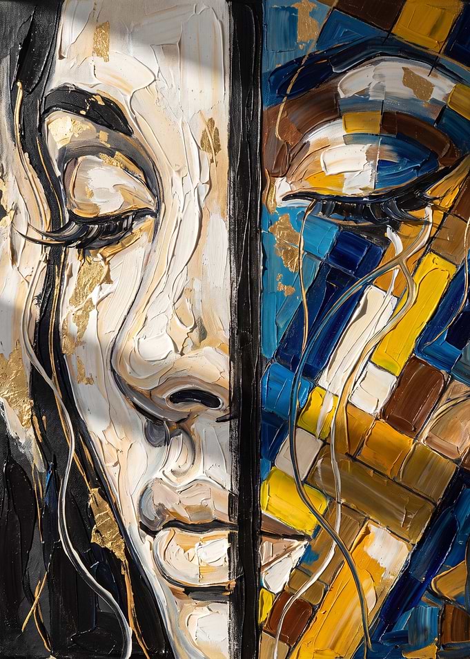 Abstract Split Portrait with Gold Accents