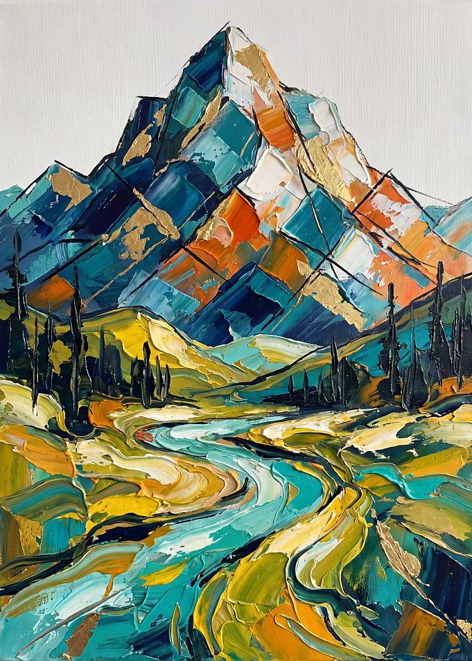Vibrant Impasto Mountain Landscape Painting