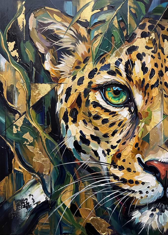 Abstract Leopard Portrait with Gold Accents