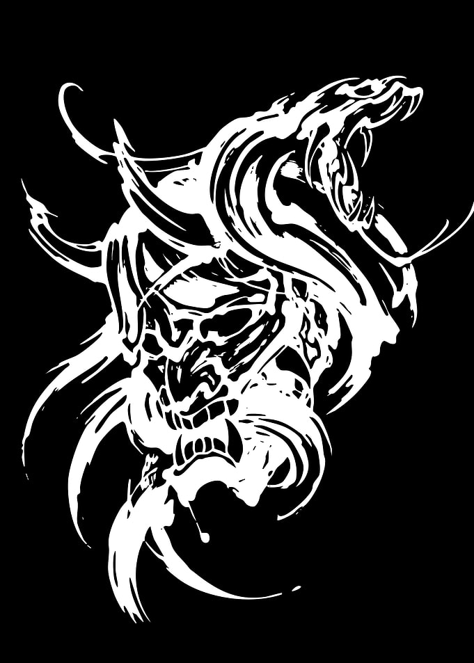 Black and White Hannya Mask with Snake