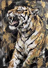 Abstract Gold and Black Tiger Painting