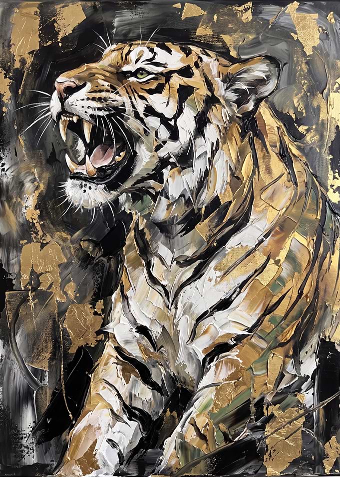 Abstract Gold and Black Tiger Painting