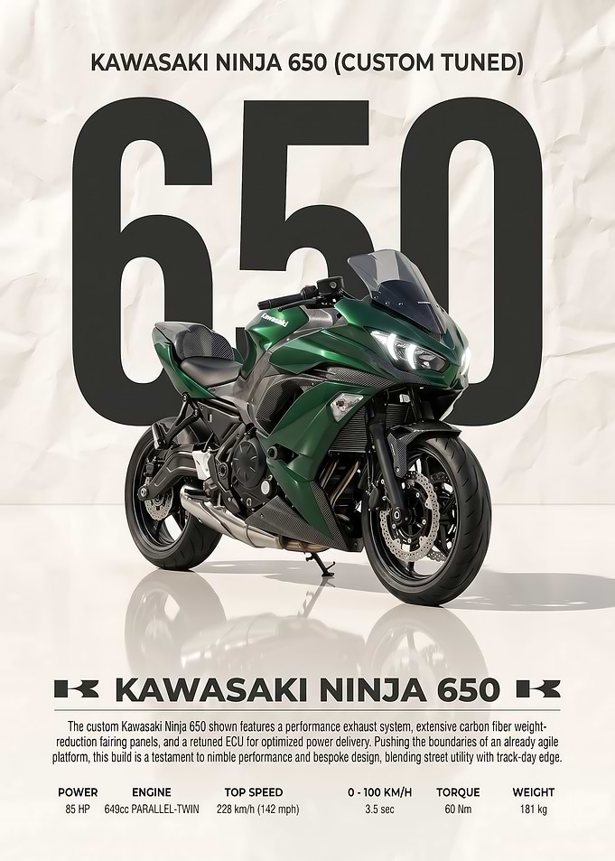 sleek Tuned Kawasaki Ninja 650 Poster