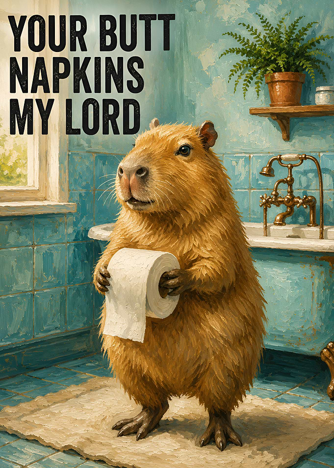 Capybara Holding Toilet Paper Bathroom Art