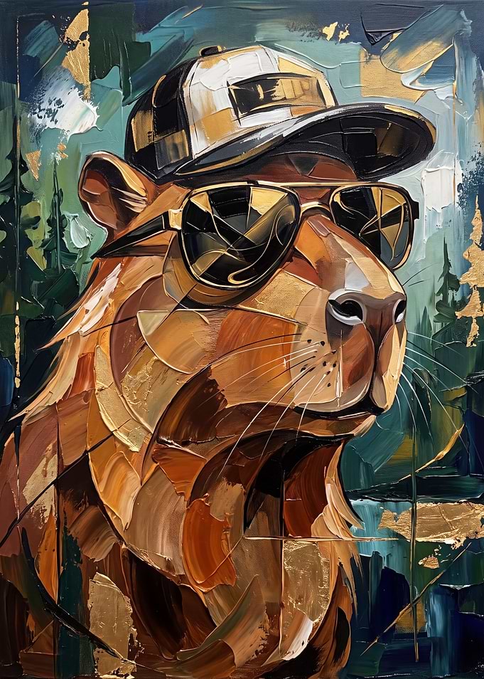 Cool Capybara in Hat and Sunglasses