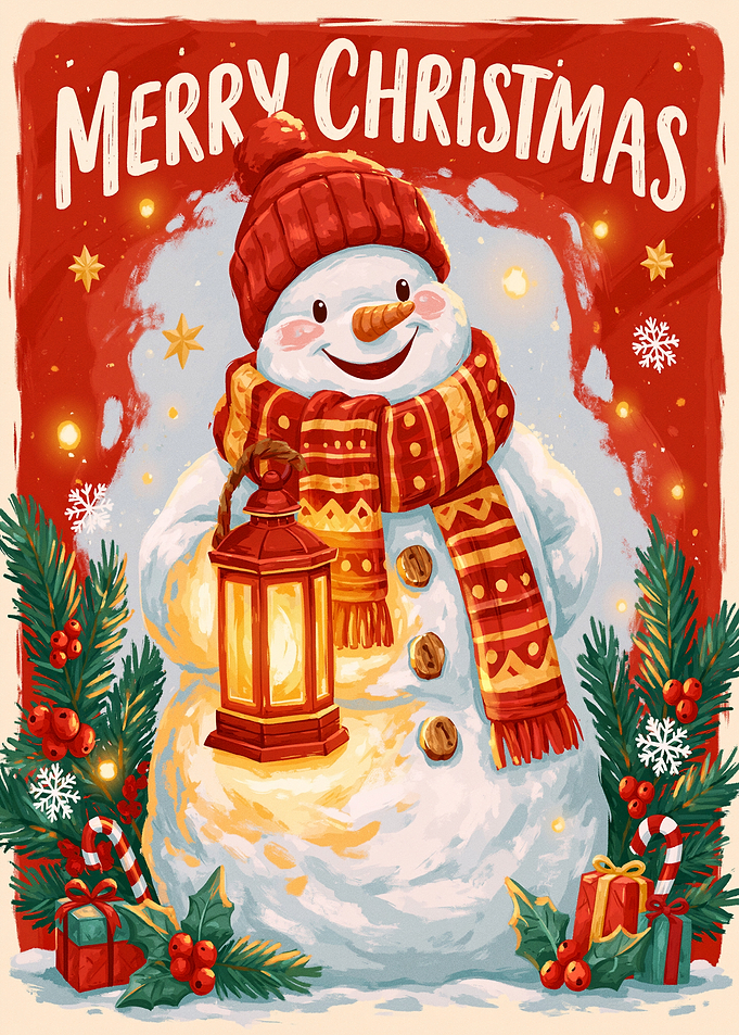 Merry Christmas Snowman with Lantern