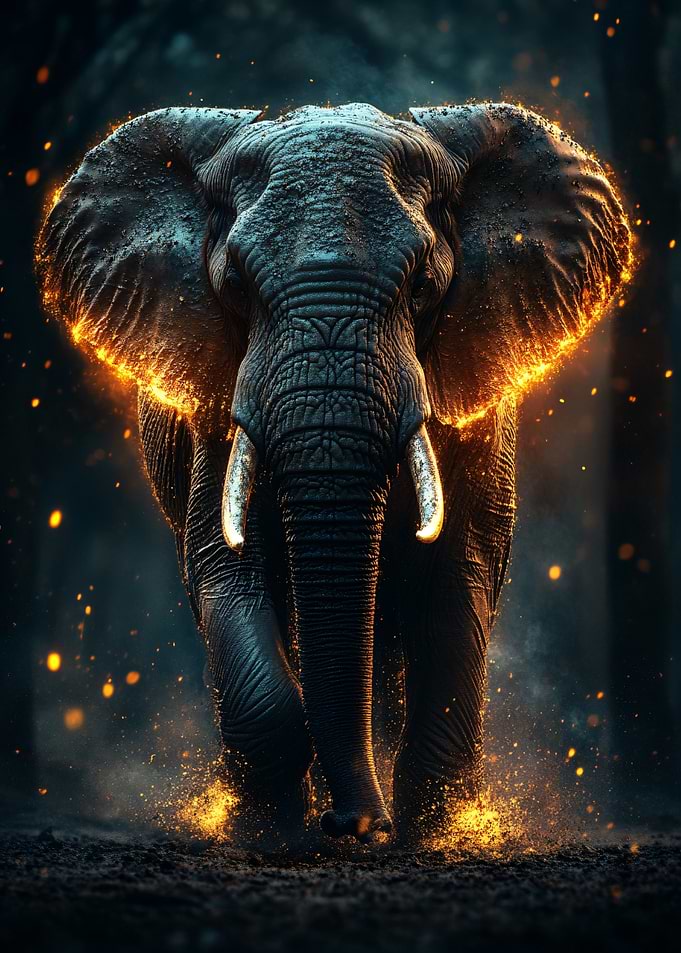 Majestic Elephant with Glowing Fire Embers
