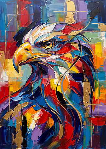 Abstract Colorful Oil Painting Eagle Portrait