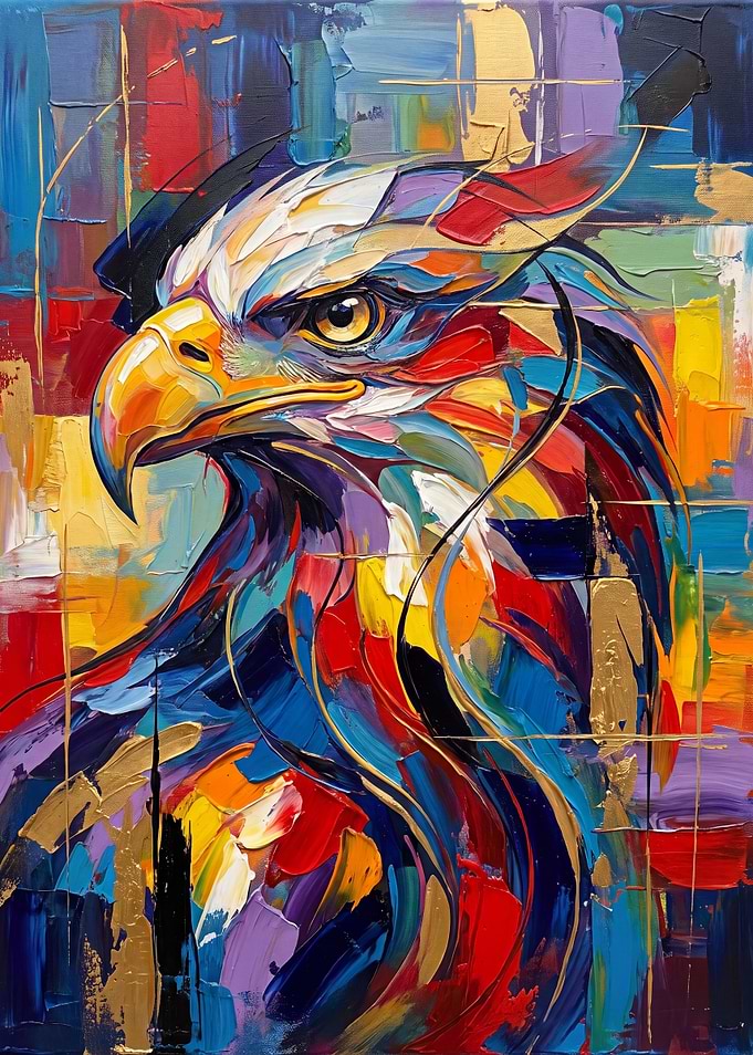 Abstract Colorful Oil Painting Eagle Portrait