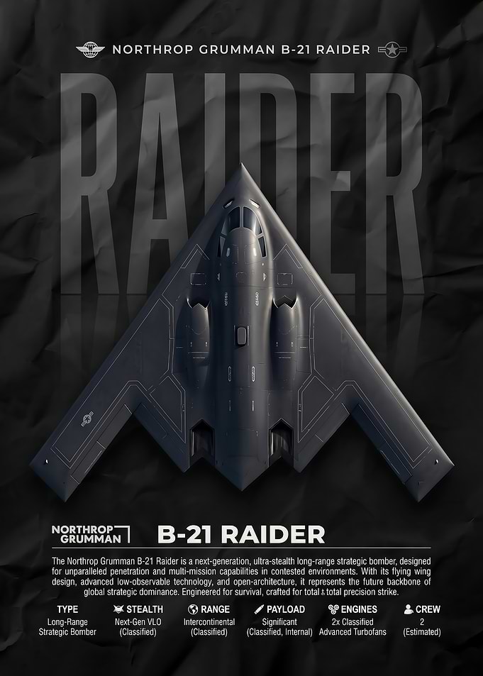 black Northrop Grumman B-21 Raider Poster