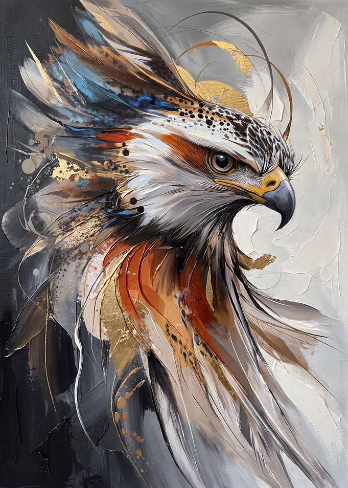 Abstract Oil Painting of a Hawk