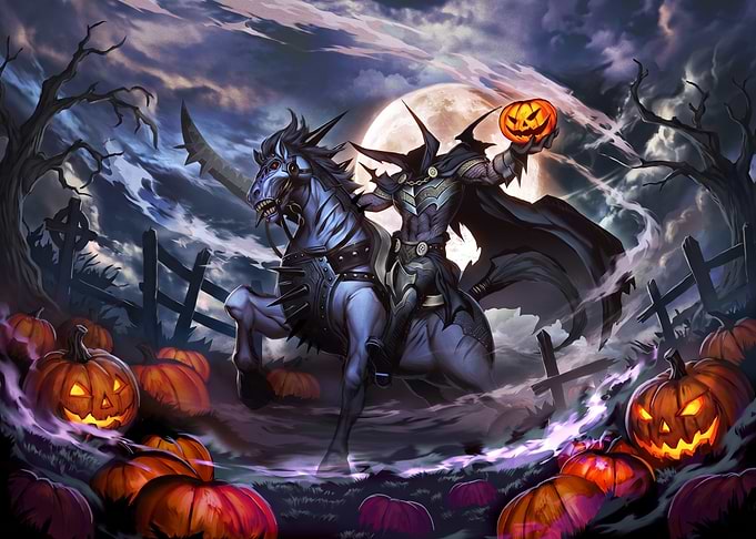 Headless Horseman in a Spooky Pumpkin Patch