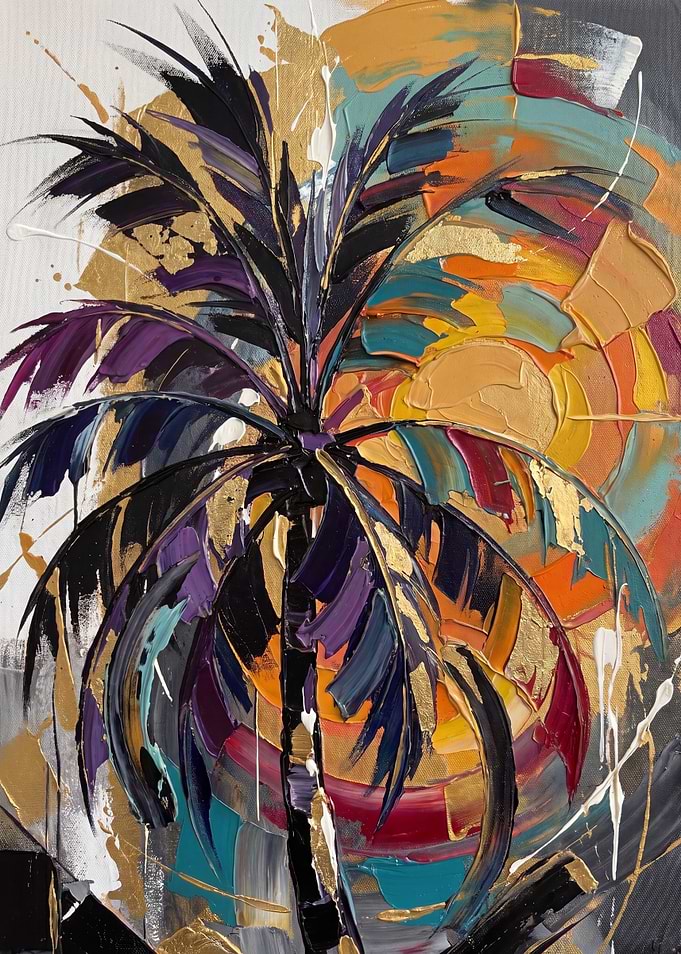 Abstract Palm Tree at Sunset Painting