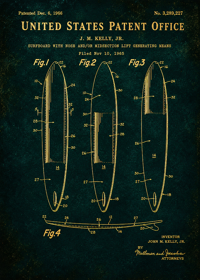 1966 Surfboard Patent Blueprint Art