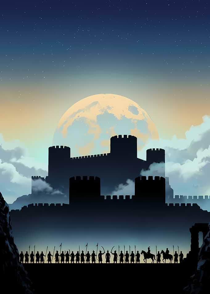 Army Before a Moonlit Castle