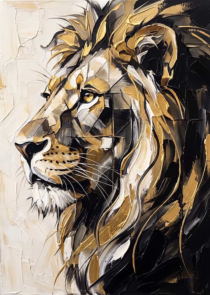 Abstract Gold and Black Lion Portrait