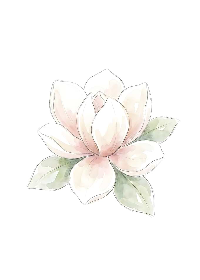 Soft Watercolor Magnolia Flower Illustration