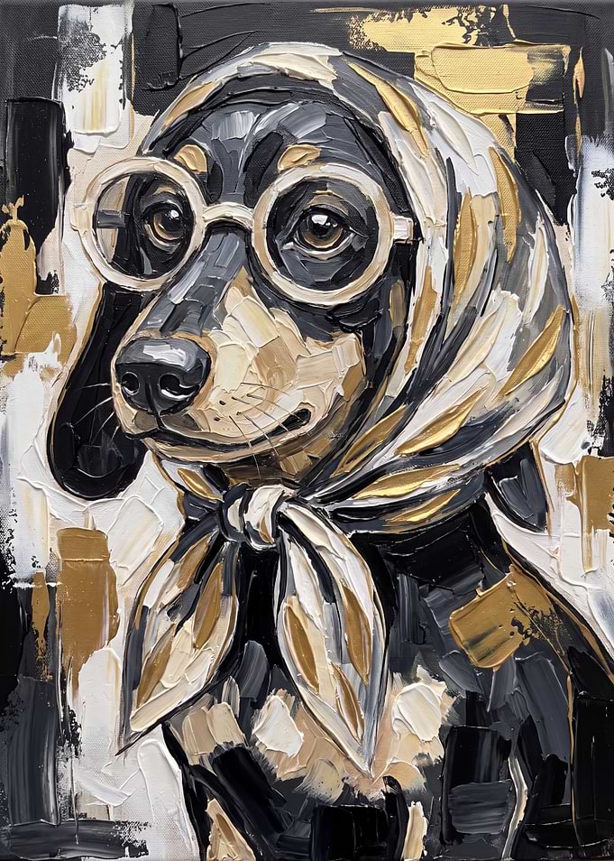 Dachshund in Headscarf and Glasses Painting