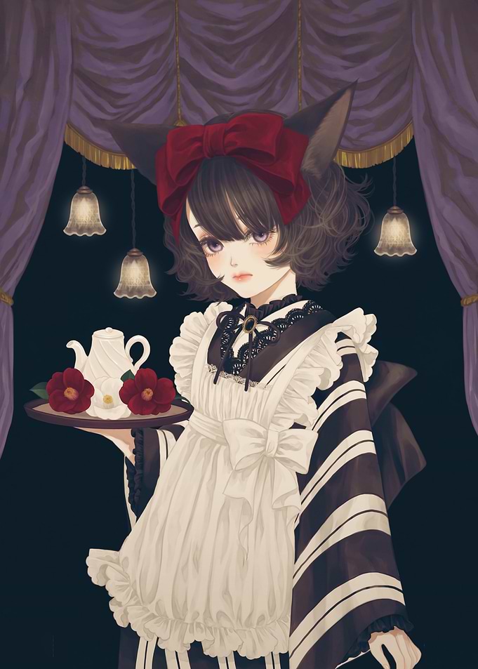 Cat-Eared Maid with Tea Tray